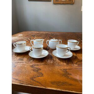 Vintage Weimar Porcelain Childrens Mini Tea Set W/ Gold Trim - 4 Tea Cups Saucer
